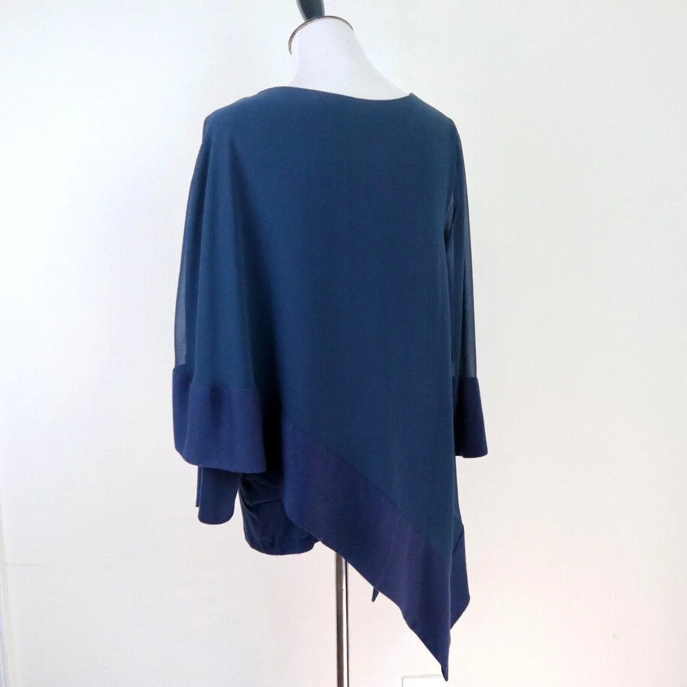 Soft Surroundings Size S Adler Asymmetrical Tunic Satin Mesh Navy Blue